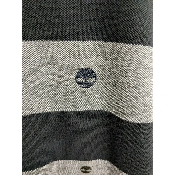 Timberland Black Grey Wide Striped Cotton Polo Shirt Men Size Large Nwt - Picture 5 of 6